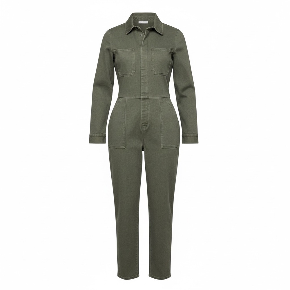 Rylee Cru Coveralls Boiler suit Olive Green Flight Suit Size Medium Button Up